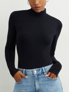 Dynamite Mock neck super soft black longsleeve bodysuit